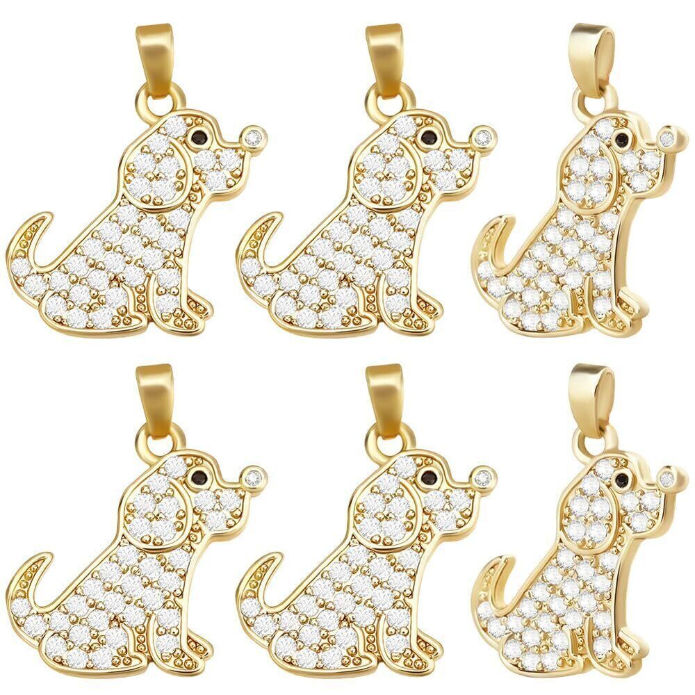 1659 1 Box 6Pcs Cubic Zirconia Charms 18K Gold Plated Dangle Dog Breed